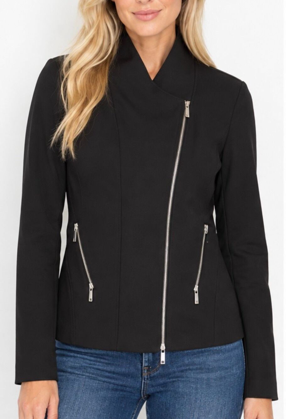 Layfayette 147 New York black zip front moto style jacket 6